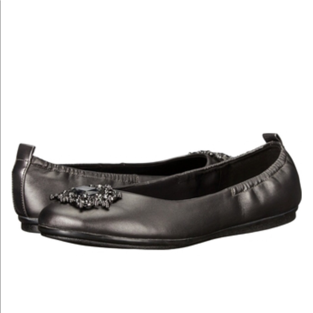 Metallic Pewter Embellished Buckle Ballet Flats - Picture 5 of 5